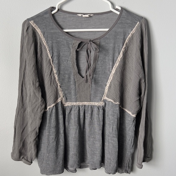 Caslon Tops - *Caslon Gray Blouse with Lace Trim